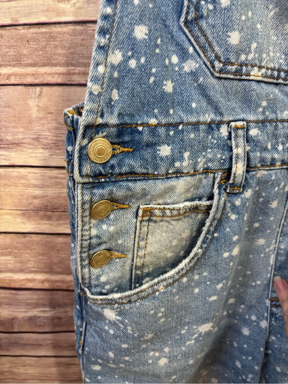 Free People Ziggy denim bleach splatter overalls Size Small